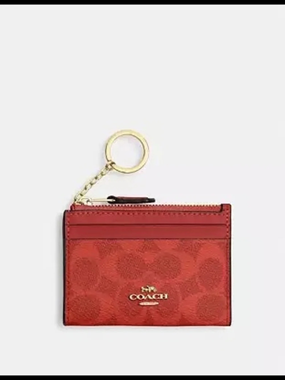 Coach Red Signature Card Case with Gold Keyring